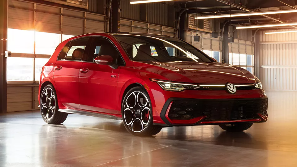 2026 Volkswagen Golf GTI front three-quarter view