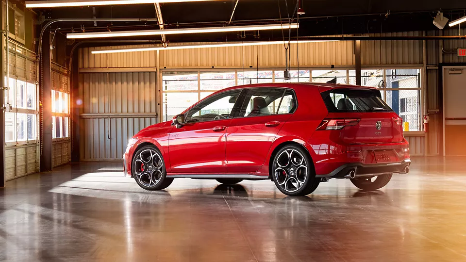 2026 Volkswagen Golf GTI rear three-quarter view