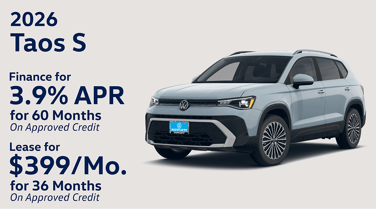 2026 Volkswagen Taos S $399 Lease 36 Months OR 3.9% Finance for 60 Mos.