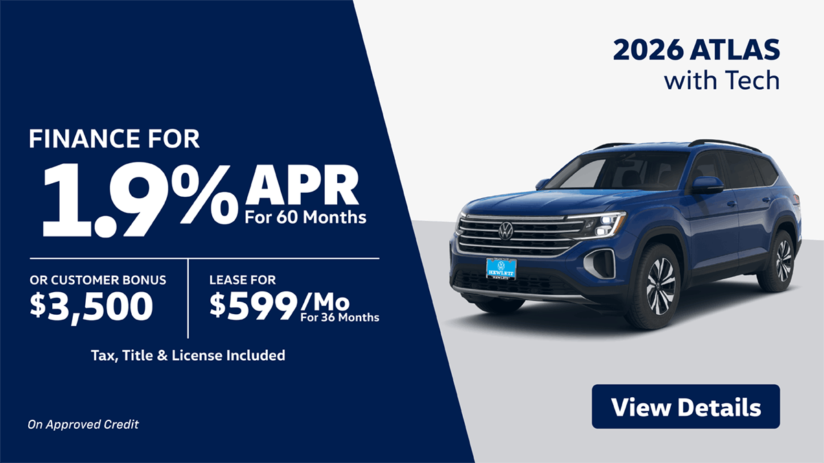 2026 Atlas SE 1.9% for 60 mo OR $3,500 Customer Bonus OR $599 Lease 36 Mo