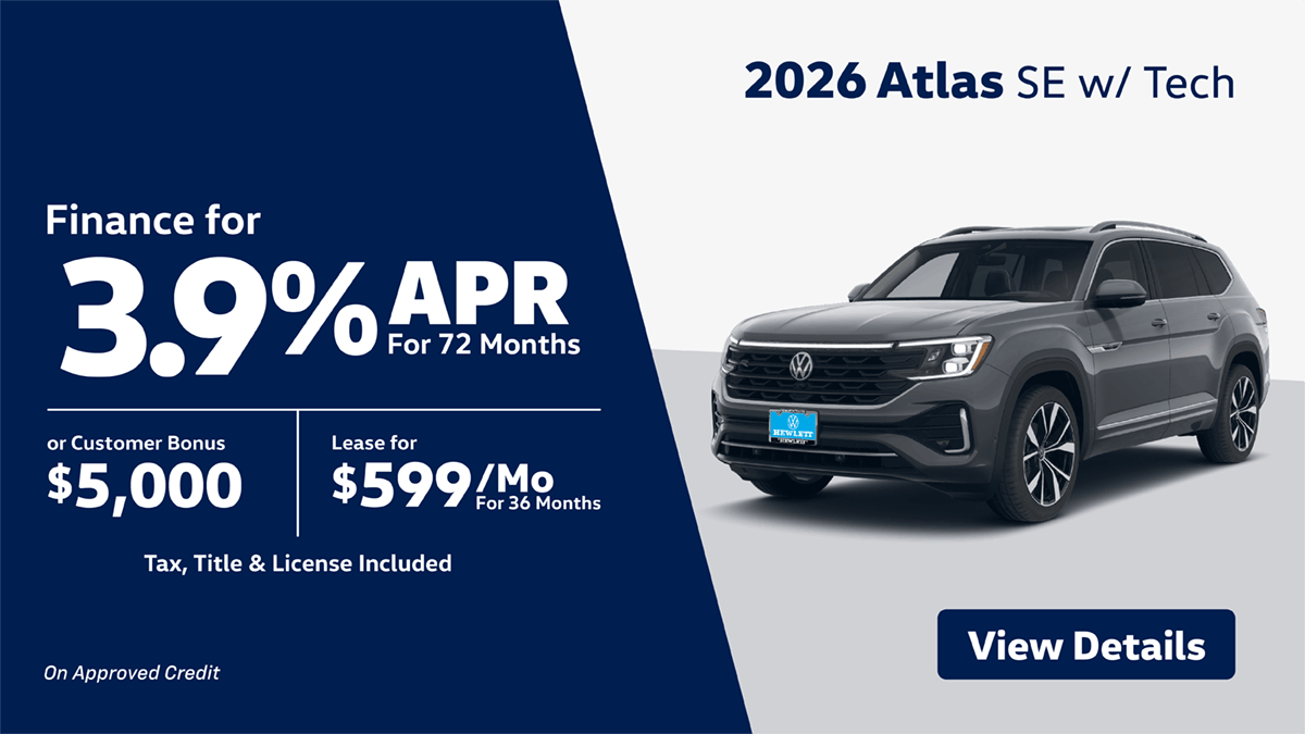 2026 Atlas SE w/Tech 3.9% for 60 mo OR $5,000 Bonus OR $599 Lease 36 Mo